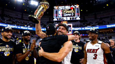 NBA2023总决赛丹佛掘金队对阵热火队的G5夺冠时刻录像